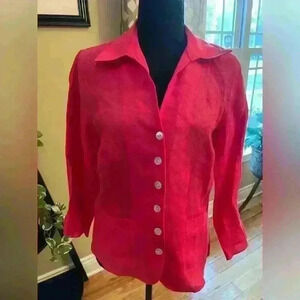 Talbots Irish Linen Pink Button Front 3/4 Sleeve Lightweight Blazer Womens Sz 8